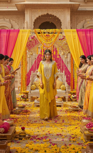 Mustard Yellow Embroidered Kaftan with Palazzo Set