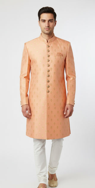 Elegant Peach Silk Indo-Western Sherwani
