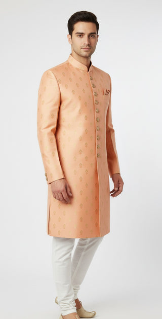 Elegant Peach Silk Indo-Western Sherwani