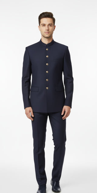 Premium Navy Blue Bandhgala Suit