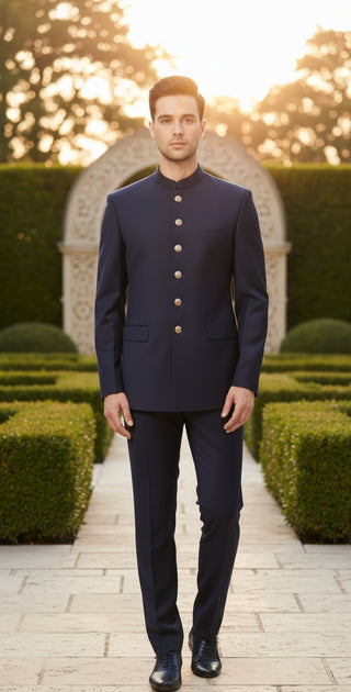 Premium Navy Blue Bandhgala Suit