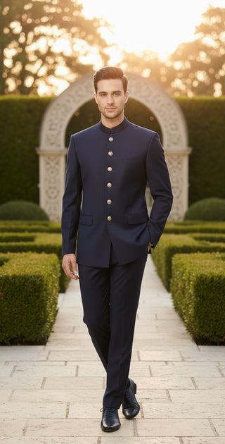 Premium Navy Blue Bandhgala Suit
