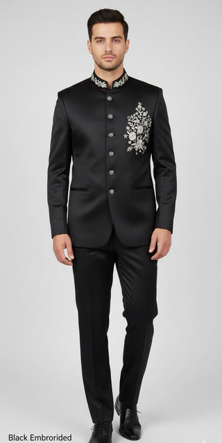 Luxurious Black Embroidered Bandhgala Suit