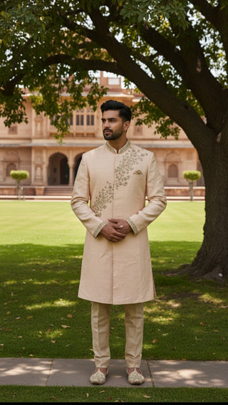 Royal Beige Embroidered Sherwani Set