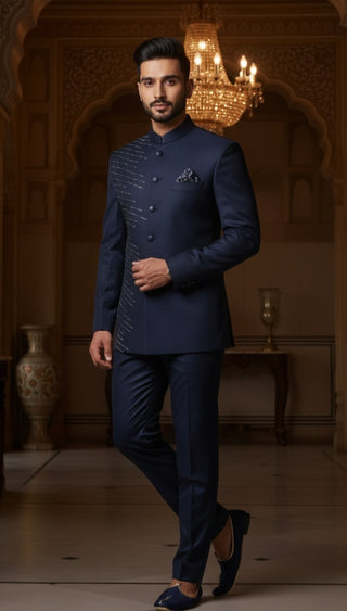 Navy Blue Bandhgala Suit