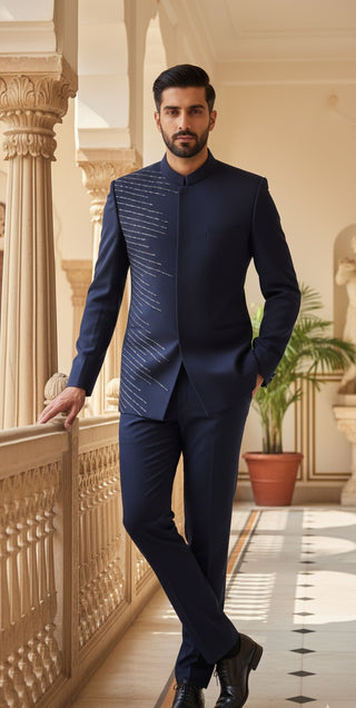 Navy Blue Bandhgala Suit