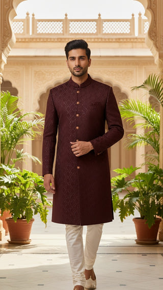 Maroon Sherwani with Golden Embellishments