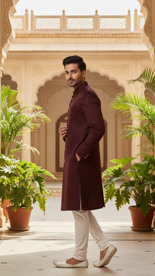 Maroon Sherwani with Golden Embellishments
