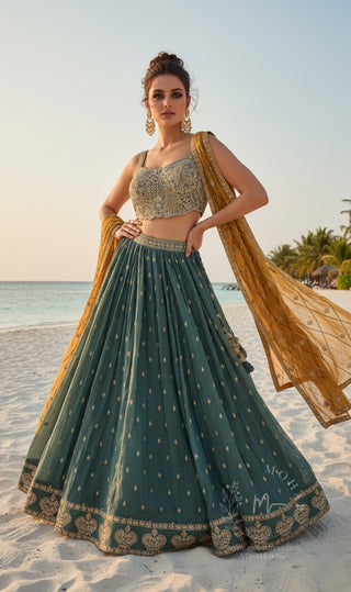 Green Embroidered Silk Lehenga Choli