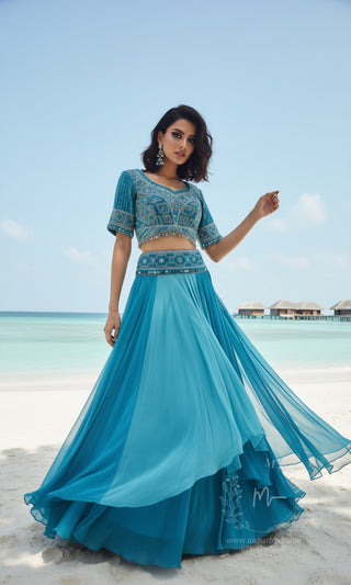 Turquoise Blue Georgette Lehenga Choli