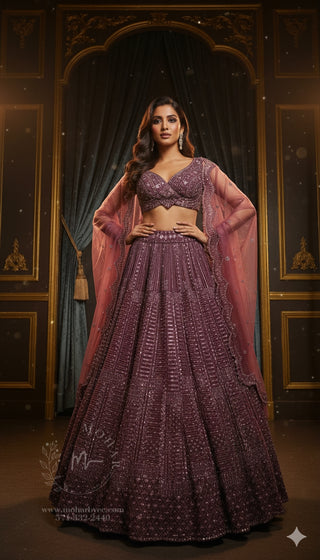 Regal Wine Burgundy Embellished Lehenga Set