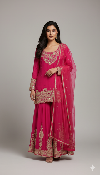Regal Pink Embroidered Sharara Set