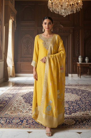 Yellow Floral Embroidered Salwar Suit