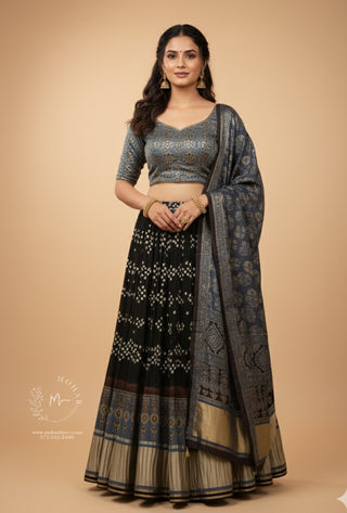 Midnight Elegance Black & Gold Lehenga Set