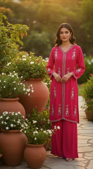Pink Embellished Salwar Suit with Sheer Dupatta