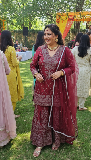 Maroon Silver Embroidered Sharara Set