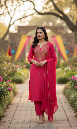 Red Kashmiri Embroidered Salwar Suit