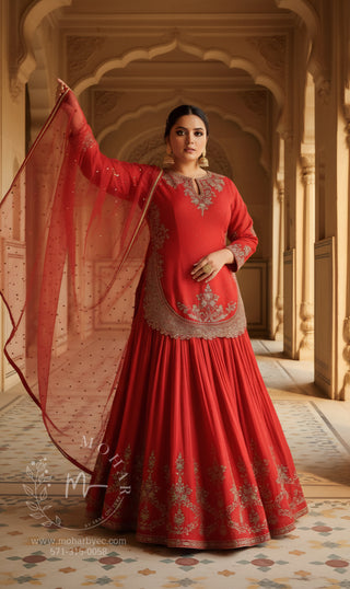 Red Embroidered Sharara Set with Dupatta