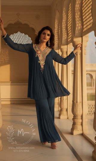Blue Embroidered Palazzo Set