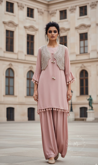 Dusty Pink Palazzo Set with Embellished Jacket