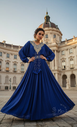 Royal Blue Embroidered Top and Skirt Set