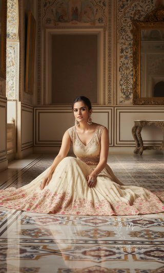 Cream Floral Lehenga