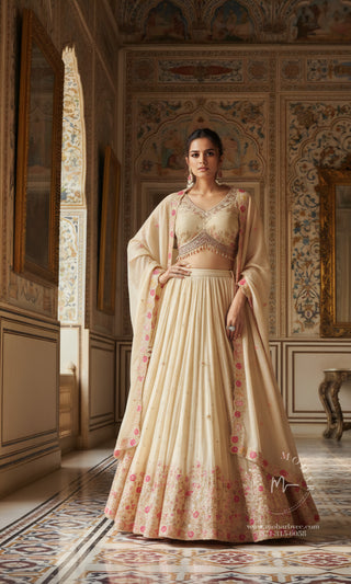 Cream Floral Lehenga