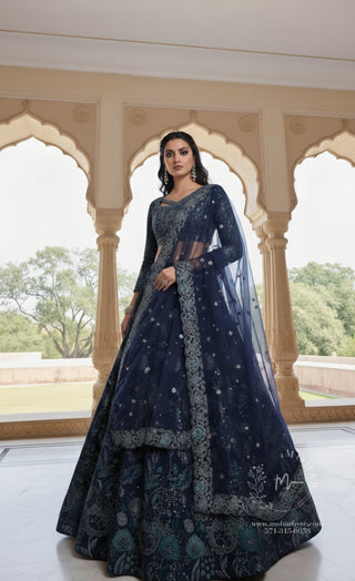 Navy Blue Embroidered Lehenga