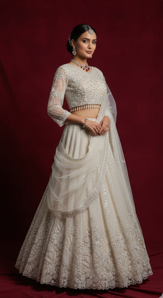 Ethereal Ivory Lace Embroidered Lehenga Set