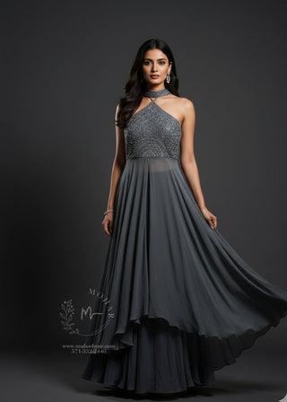 Dusty Grey Shade Indo-Western