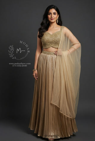Golden Pleated Lehenga Choli Set