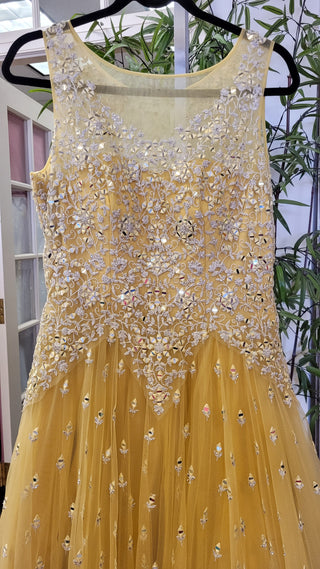 Yellow Soft Tulle with Mirror embroidery