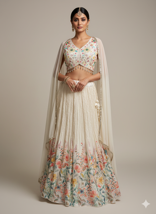 Off White Floral Lehenga