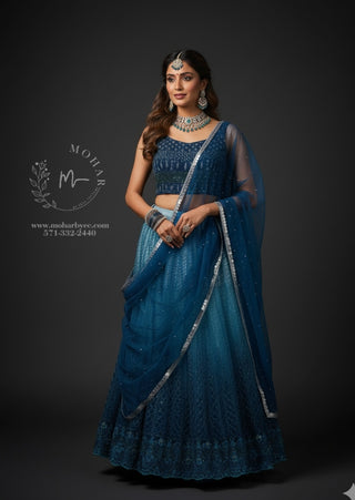 Stunning Navy Blue Embroidered Lehenga Choli Set