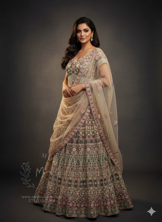 Gold/Olive Base With Pastel Accents Long Gown