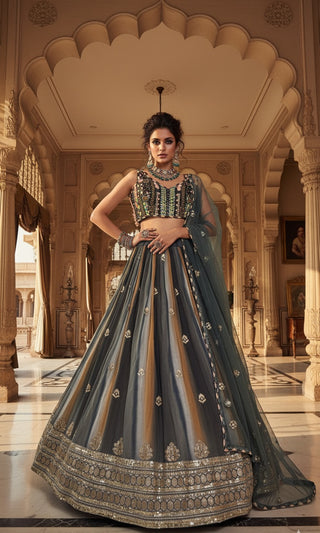 Striped Sage Lehenga