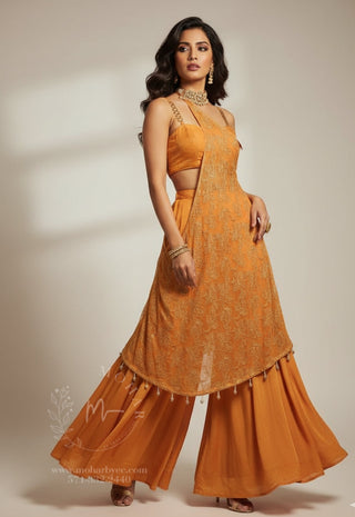 Vibrant Orange tone IndoWestern Sharara