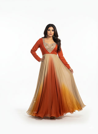 Beige-Golden Ombre Anarkali Gown