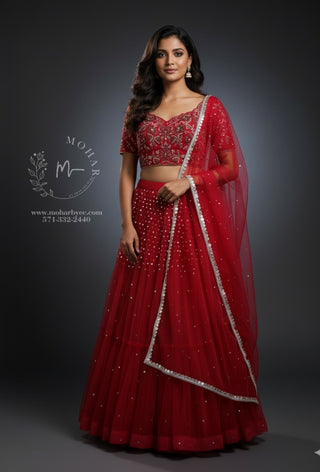 Red Embroidered Lehenga Choli Set