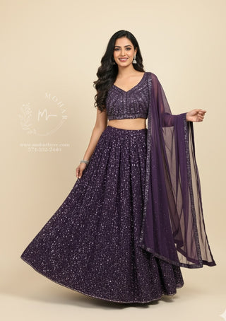 Purple Sequined Lehenga Choli Set