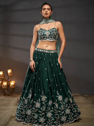 Silver-Golden Sequin,Thread & Coding Embroiderey Pure Chiffon Semi-Stitched Lehenga Choli