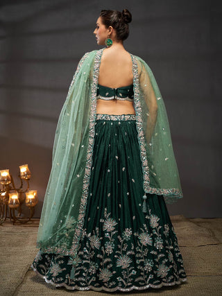 Silver-Golden Sequin,Thread & Coding Embroiderey Pure Chiffon Semi-Stitched Lehenga Choli
