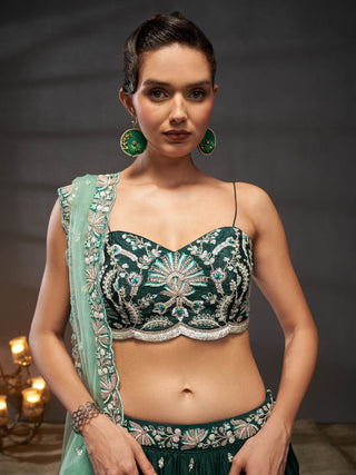 Silver-Golden Sequin,Thread & Coding Embroiderey Pure Chiffon Semi-Stitched Lehenga Choli