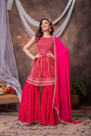 Hot pink sharara set