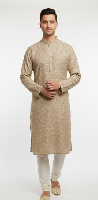 Golden Beige Sequin Embroidered Kurta