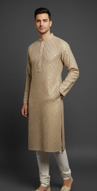 Golden Beige Sequin Embroidered Kurta
