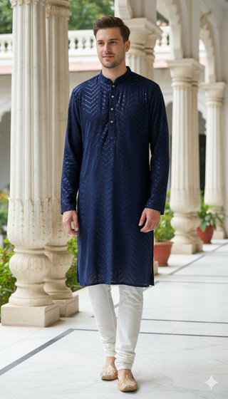 Navy Blue Sequin Embroidered Kurta
