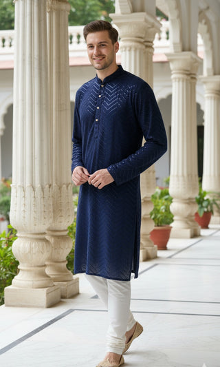Navy Blue Sequin Embroidered Kurta