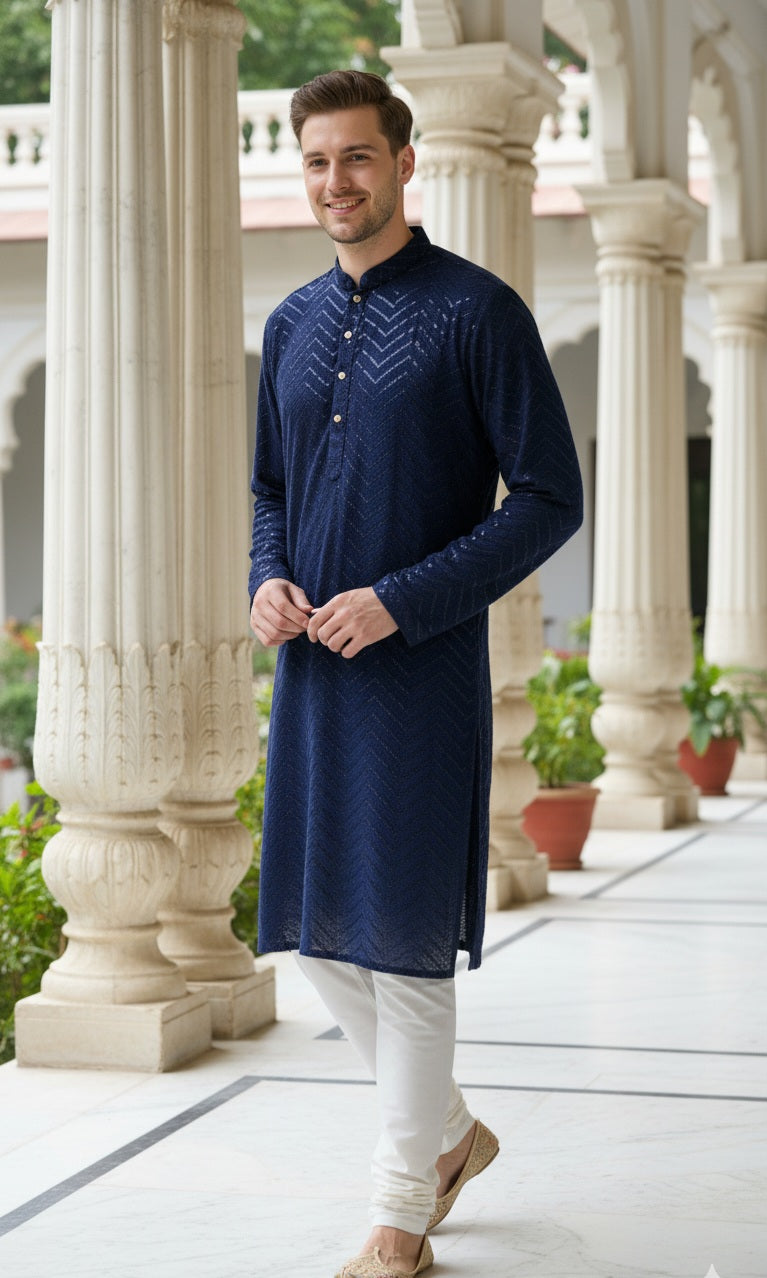 Navy Blue Sequin Embroidered Kurta