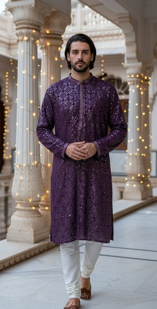 Purple Sequin Embellished Kurta